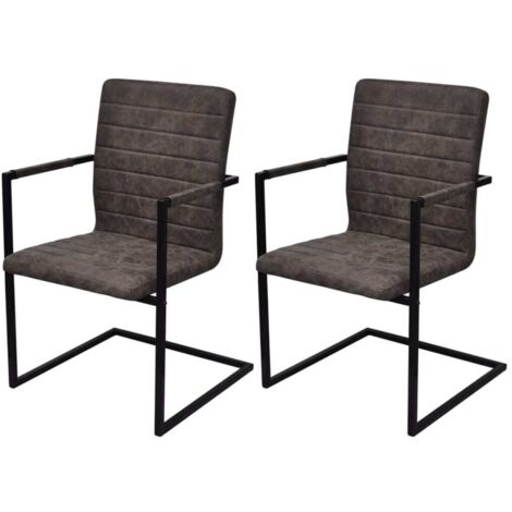 Sillas de comedor en voladizo 2 pcs de cuero artificial marrón