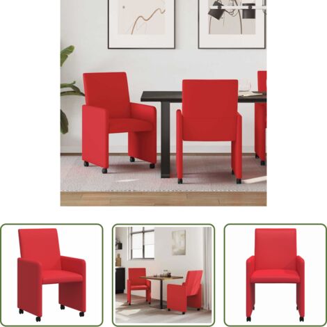 Sillas de comedor ergonómicas -  Sillas de Comedor con Ruedas 2 pcs Rojo 57 x 66 x 94 cm