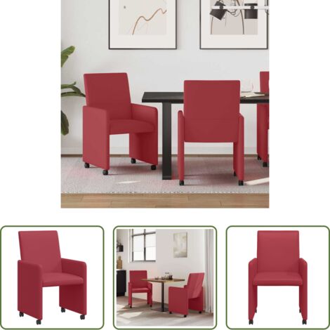 Sillas de comedor ergonómicas -  Sillas de Comedor con Ruedas con ruedas 2 pcs Rojo vino tinto