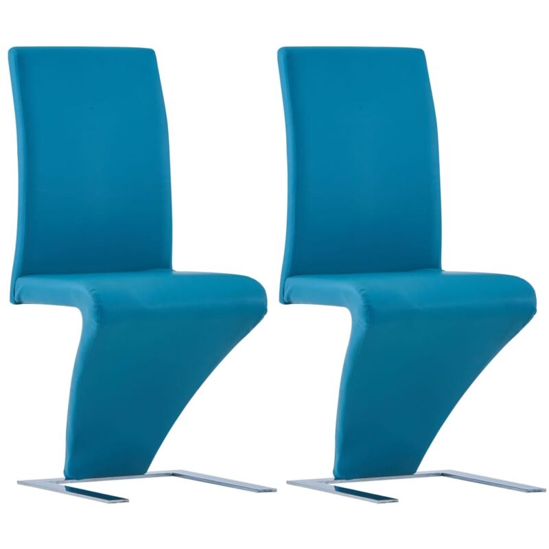 

vidaXL Sillas de Comedor Forma de Zigzag Cuero Sintético 2 Unidades Azul - Azul