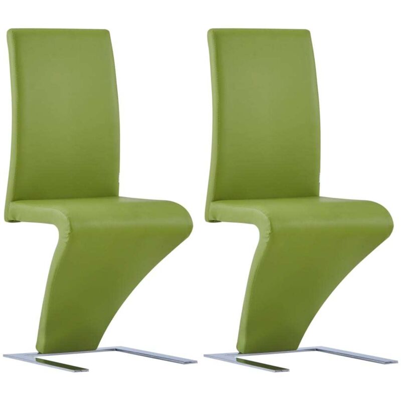 

vidaXL Sillas de Comedor Forma de Zigzag Cuero Sintético 2 Unidades Verde - Verde