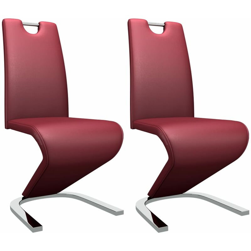 

vidaXL Sillas de Comedor Forma de Zigzag 2 Unidades Cuero Sintético Vino Tinto - Rojo