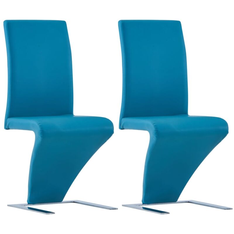 

vidaXL Sillas de Comedor Forma de Zigzag Cuero Sintético 2 Unidades Azul - Azul