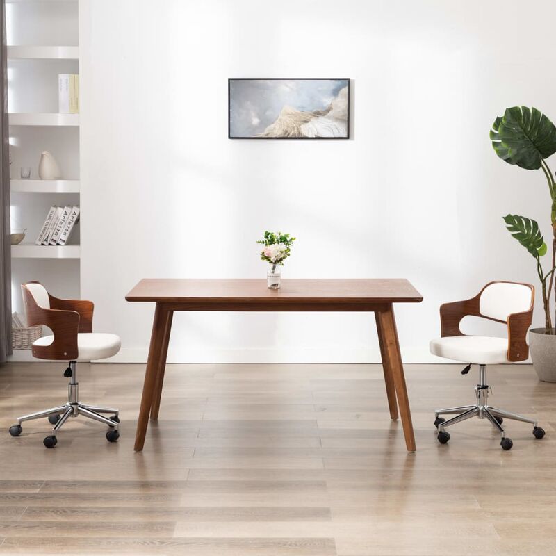 

Sillas de comedor giratorias 2 uds madera curvada cuero blanco