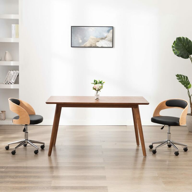 

Sillas de comedor giratorias 2 uds madera curvada y cuero negro