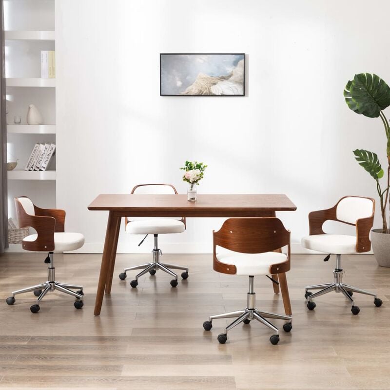 

Sillas de comedor giratorias 4 uds madera curvada cuero blanco