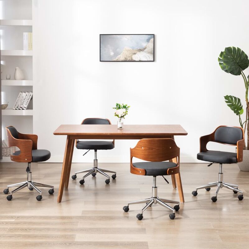 

Sillas de comedor giratorias 4 uds madera curvada y cuero negro