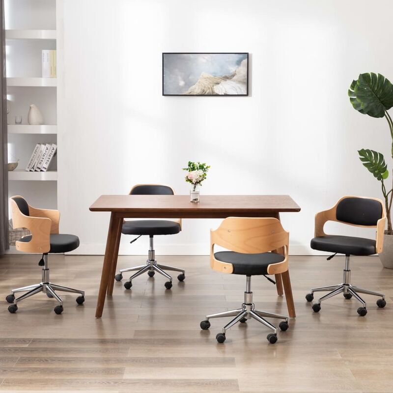 

BHD - Sillas de comedor giratorias 4 uds madera curvada y cuero negro