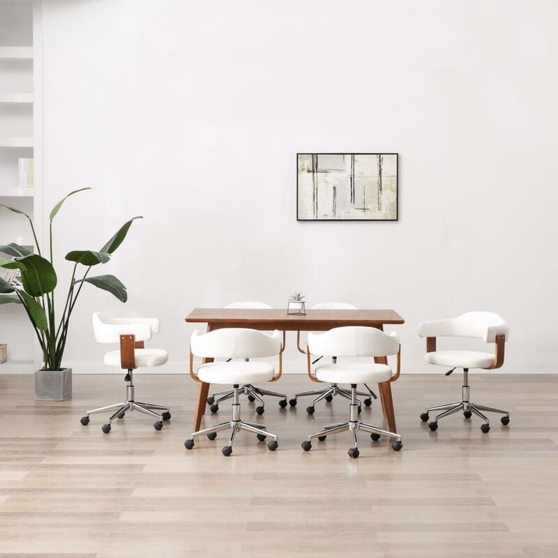 

Sillas de comedor giratorias 6 uds madera curvada cuero blanco