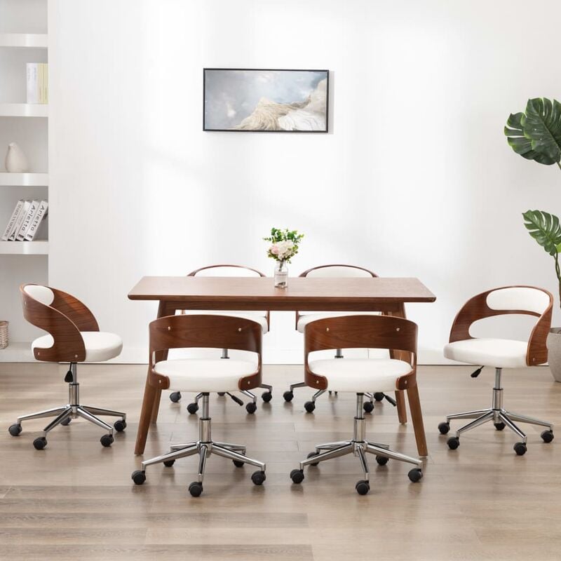 

Sillas de comedor giratorias 6 uds madera curvada cuero blanco
