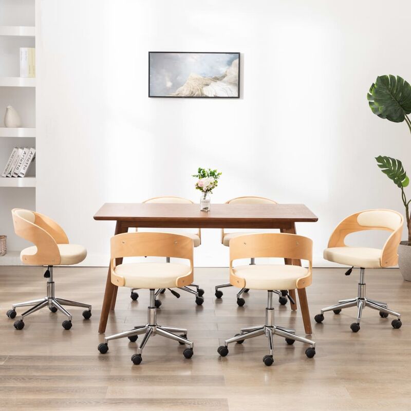 

Sillas de comedor giratorias 6 uds madera curvada cuero crema