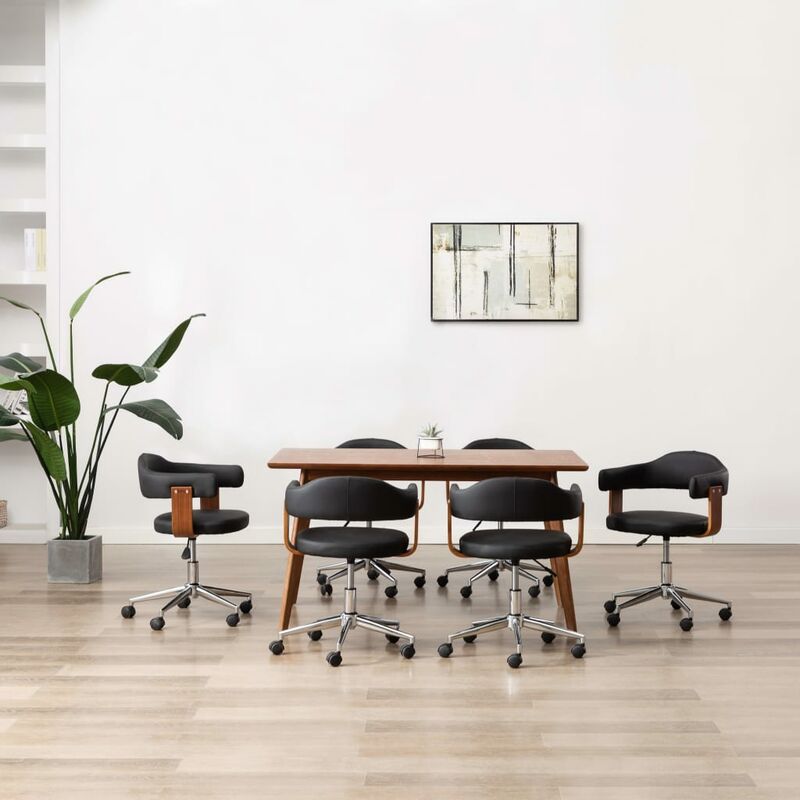 

Sillas de comedor giratorias 6 uds madera curvada y cuero negro