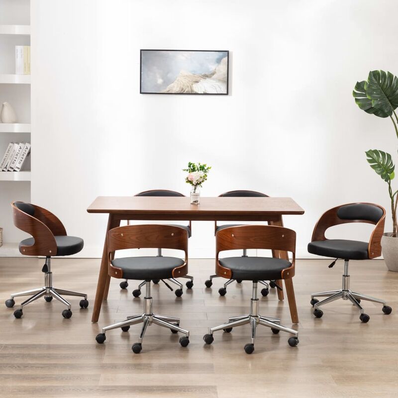 

Sillas de comedor giratorias 6 uds madera curvada y cuero negro
