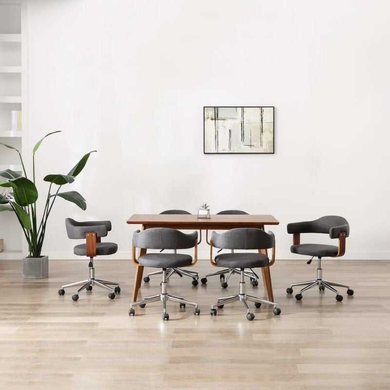

Sillas de comedor giratorias 6 uds madera curvada y tela gris