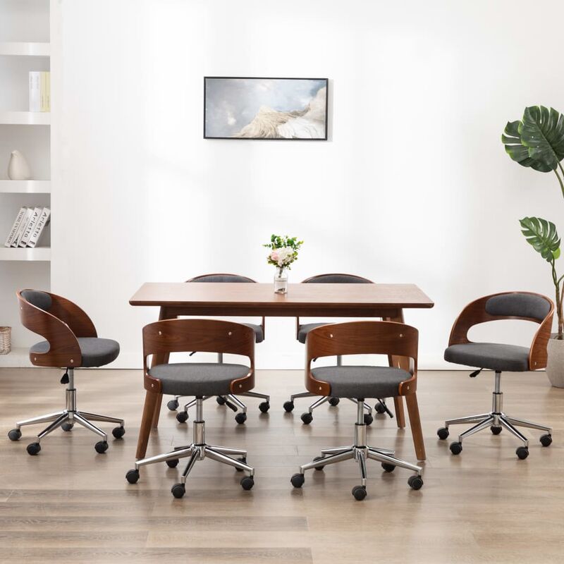 

Sillas de comedor giratorias 6 uds madera curvada y tela gris