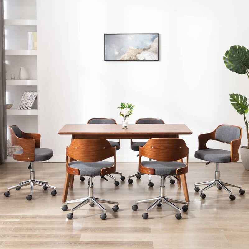 

Sillas de comedor giratorias 6 uds madera curvada y tela gris