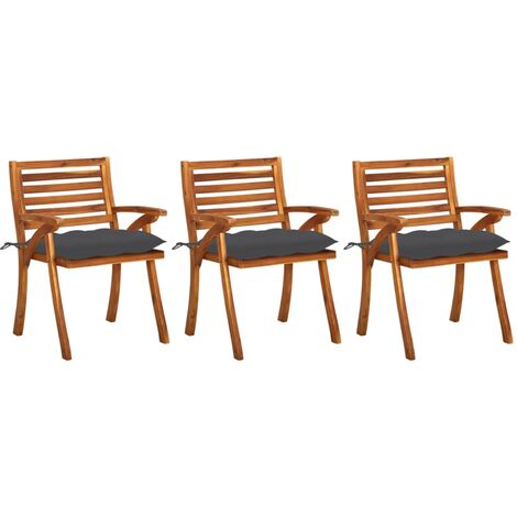 Sillas de comedor jardín con cojines 3 uds madera maciza acacia vidaXL