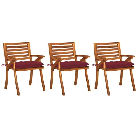 Sillas de comedor jardín con cojines 3 uds madera maciza acacia vidaXL
