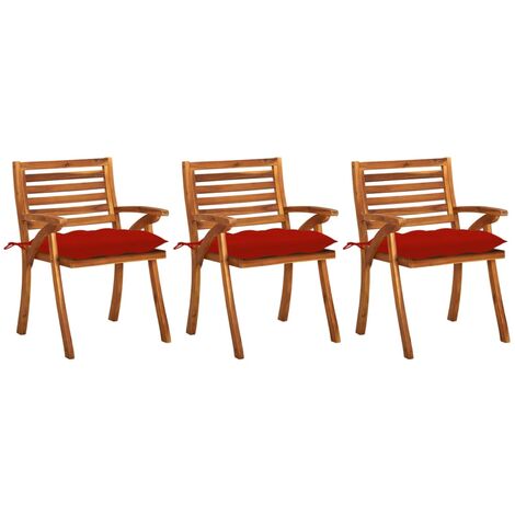 Sillas de comedor jardín con cojines 3 uds madera maciza acacia vidaXL