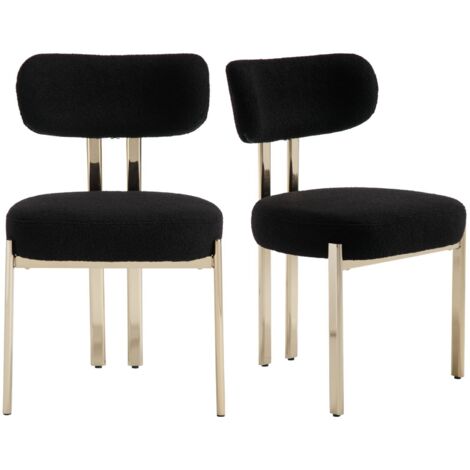 Sillas de Comedor Juego de 2 de Piel Sintética Sillas Simples Modernos con patas de Metal para sala de Estar Rastaurant, Negro, Wahson