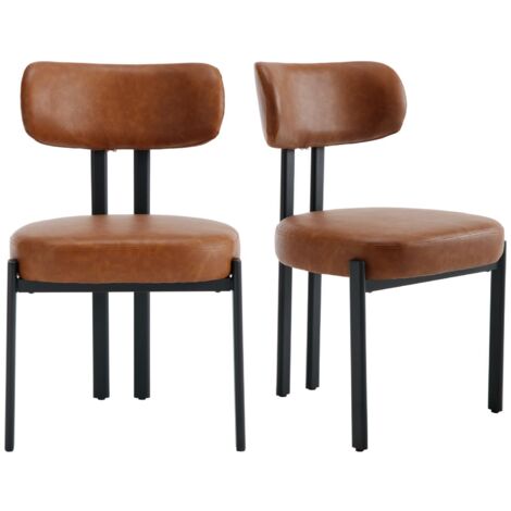 Sillas de Comedor Juego de 2 en PU tapizado de Cuero Sillas Simples Modernos con patas de Metal para sala de Estar Rastaurant, Marrón, Wahson