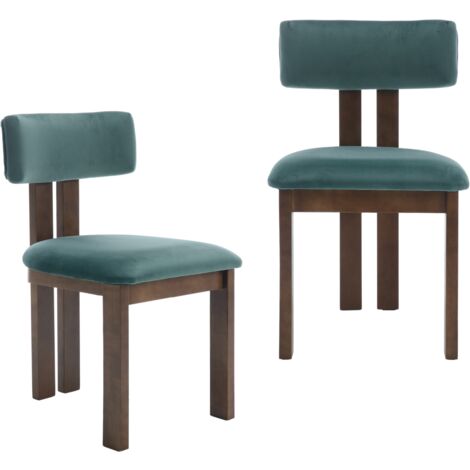 Sillas de Comedor Juego de 2 en Terciopelo Sillas de Cocina Retro con Estructura de Madera para Salón Restaurante, Verde, Chairus