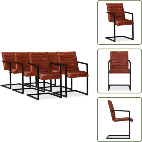 Sillas de comedor marrón - vidaXL Sillas de comedor 6 unidades cuero auténtico marrón - Sillas de comedor cuero