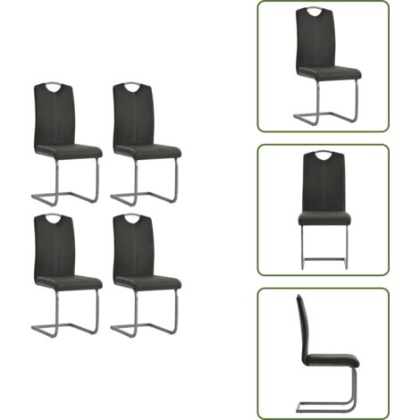 Sillas de comedor modernas - vidaXL Sillas de comedor voladizas 4 unidades cuero sintético gris - Sillas de comedor cuero sintético