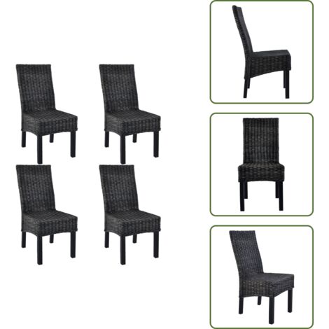 Sillas de comedor negras - vidaXL Sillas de comedor 4 unidades ratán Kubu y madera mango negro - Sillas de comedor hechas a mano