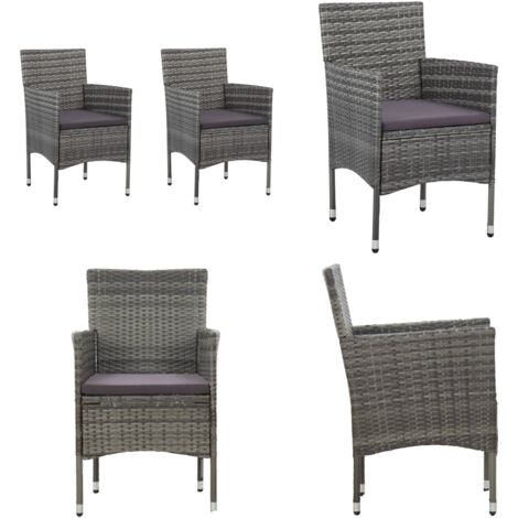 Sillas de comedor para jardín 2 unidades ratán sintético gris - Sillas de comedor al aire libre - Sillas de ratán sintético
