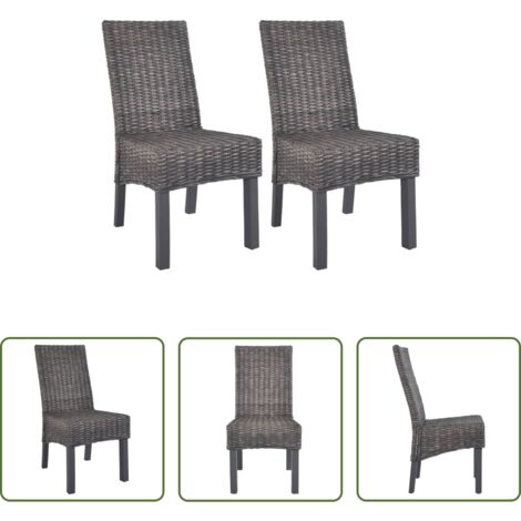Sillas de comedor ratán -  Sillas de comedor 2 unidades ratán Kubu y madera caoba marrón