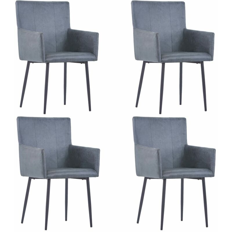 

Happyshopping - Sillas de comedor reposabrazos 4 uds piel ante sintetica gris