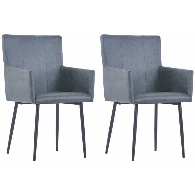 

vidaXL Sillas de Comedor Reposabrazos Piel Ante Sintética 2 Unidades Gris - Gris