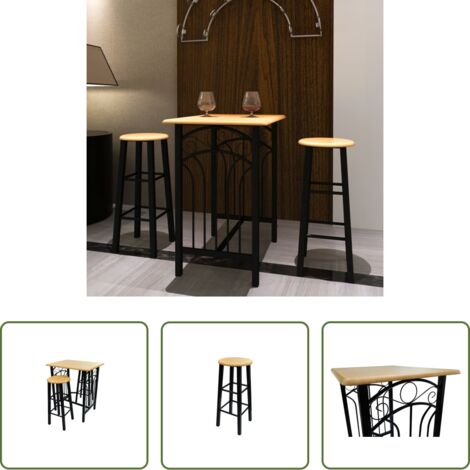 Sillas de comedor -  Set mesa de desayuno/comedor madera marrón con acero negro