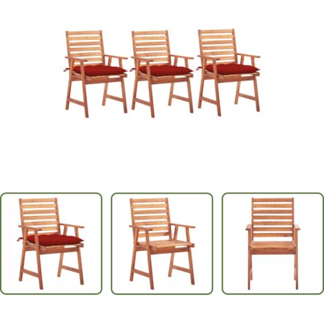 Sillas de comedor -  Sillas comedor de jardín 3 uds madera maciza acacia y cojines