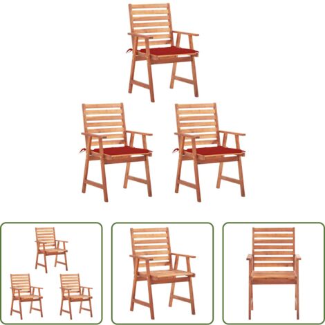 Sillas de comedor -  Sillas comedor de jardín y cojines 3 uds madera maciza acacia