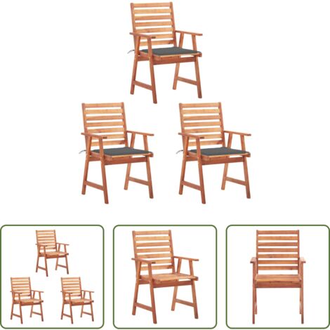 Sillas de comedor -  Sillas comedor de jardín y cojines 3 uds madera maciza acacia