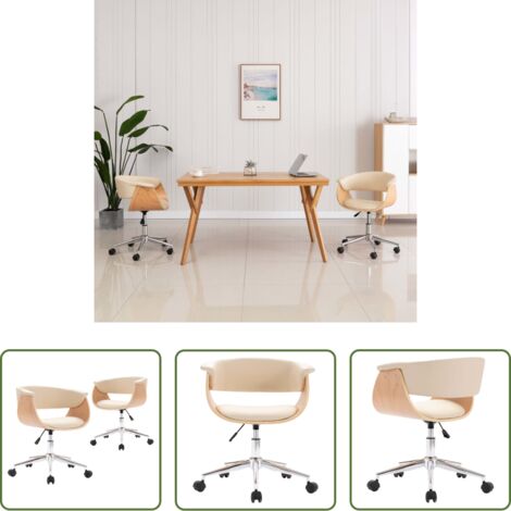 Sillas de comedor -  Sillas de comedor giratorias 2 uds cuero sintético color crema