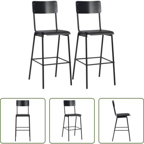 Sillas de comedor -  Taburetes de cocina 2 uds madera contrachapada y acero negro