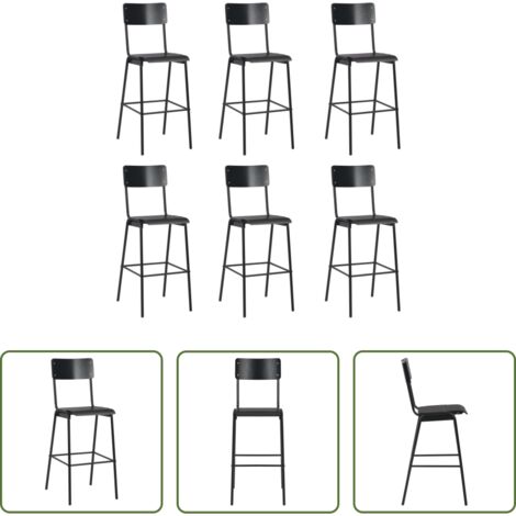 Sillas de comedor -  Taburetes de cocina 6 uds madera contrachapada y acero negro
