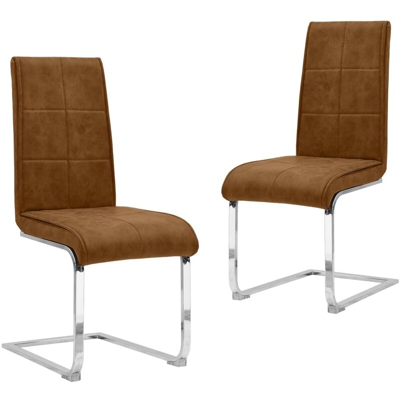

Sillas de comedor voladizas 2 uds cuero sintético marrón oscuro
