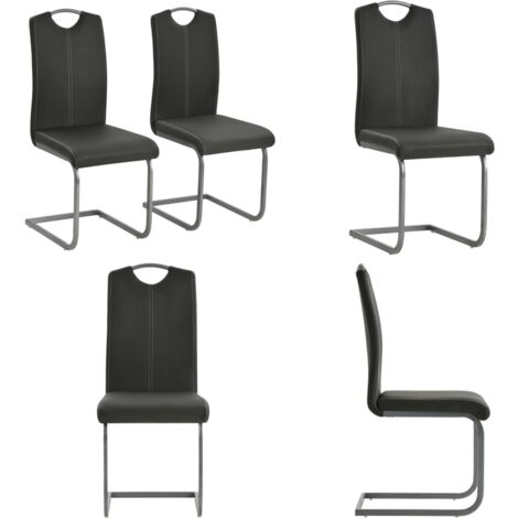 Sillas de comedor voladizas 2 unidades cuero sintético gris - Sillas voladizas - Sillas de comedor cuero sintético