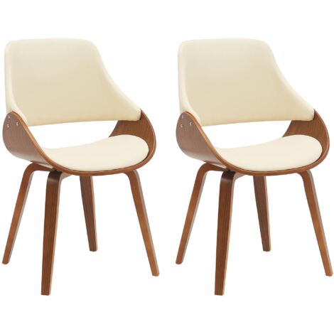 Sillas de comedor x2 diseño escandinavo madera curvada color nogal y PVC crema 100007600