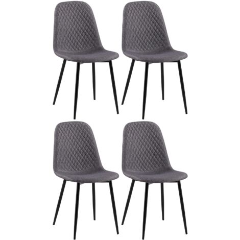 Sillas de comedor x4 con costuras decorativas de rombos asiento de tela gris oscuro patas de metal negro mate 100007732