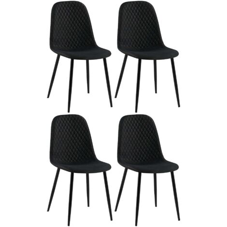 Sillas de comedor x4 con costuras decorativas de rombos asiento de tela negra patas de metal negro mate 100007733