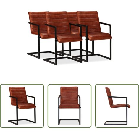 Sillas de cuero - Sillas de comedor 4 unidades cuero auténtico marrón