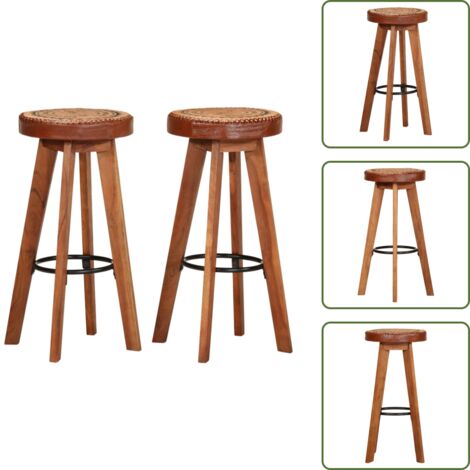 Sillas de cuero - vidaXL Taburetes de cocina 2 uds cuero auténtico madera maciza acacia - Sillas de acacia