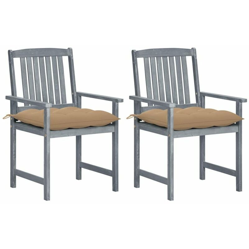 

Sillas de director 2 uds madera maciza de acacia y cojines gris