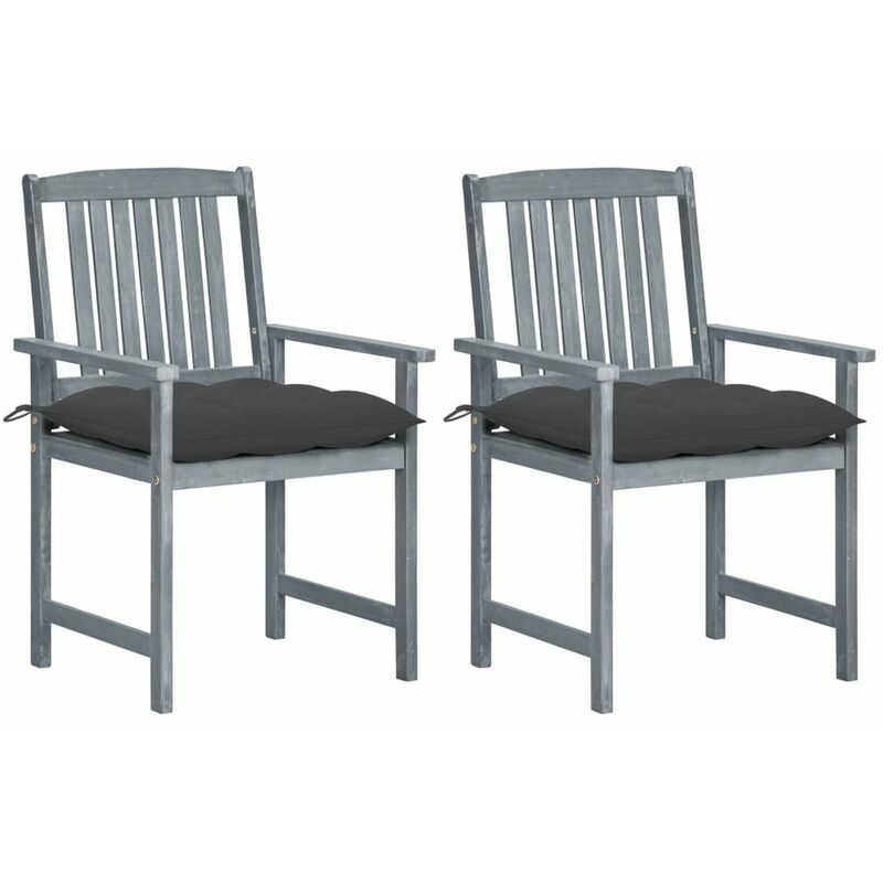 

Sillas de director 2 uds madera maciza de acacia y cojines gris