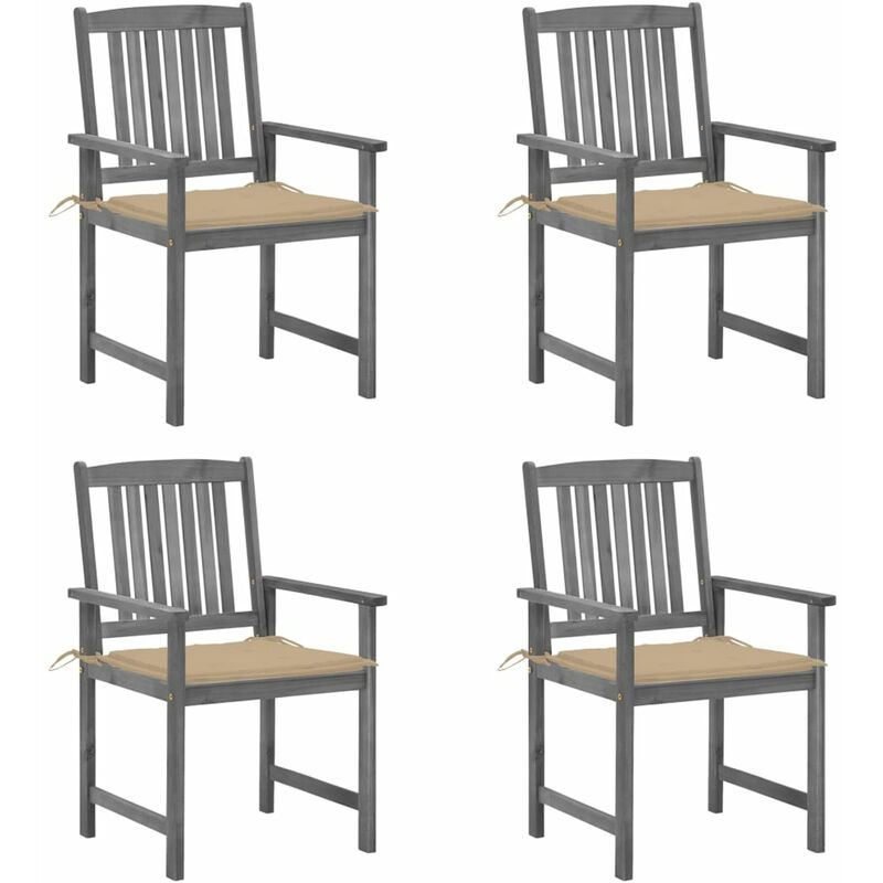 

Happyshopping - Sillas de director 4 uds madera maciza de acacia y cojines gris